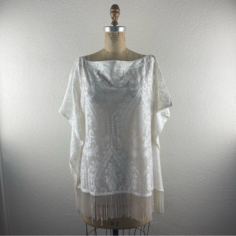 All Jazzed Up l S/M White Embroidered Lace Fringe Hem Tunic Beach Swim Cover-Up